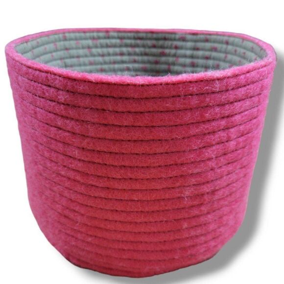 Muskhane Basket Made In Nepal Wool Felt Basket Canvas Basket Pink Excellent Used - Picture 1 of 7